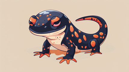 Wall Mural - Cute salamander is smiling, in cartoon style