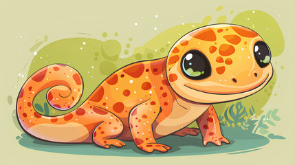 Wall Mural - Cute salamander is smiling, in cartoon style