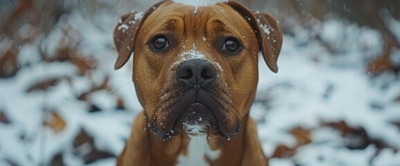 Wall Mural - A Close-Up Of A Mixed Breed Brown And White Dog Staring Into The Camera, Full Of Curiosity, HD