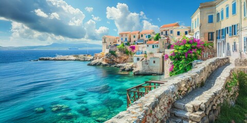 Wall Mural - Beautiful coastal village with stone houses and boats