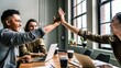 © Summit Art Creations - A group of business professionals celebrating a successful meeting with a high-five. AIG535