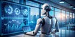 © Bounpaseuth - an image depicting an AI robot optimizing business operations for a small company. Show the robot analyzing data and improving operational efficiency on a digital dashboard.