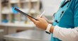 © peopleimages.com - Woman, vet and hands writing with tablet for research on animal medicine, study or browsing at clinic. Closeup of female person or veterinarian taking notes on technology for medical or pet treatment