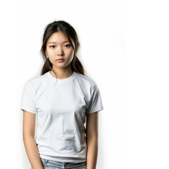 Generative AI Image of Japanese Girl Wearing White T-Shirt Standing on Isolated Background