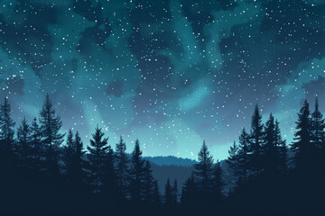 Wall Mural - A dark sky with a few stars and a forest in the background