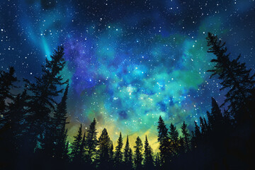 Wall Mural - A beautiful night sky with a blue and purple hue