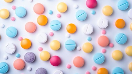 Colorful multivitamin tablets on a clean, white background