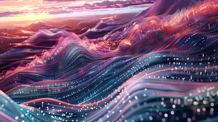 Poster - A colorful ocean with a sunset in the background