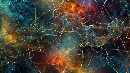 Poster - A colorful image of a web of lines and dots