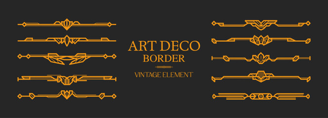 Wall Mural - Art Deco gold Border , vintage frame , ornament Border ,line geometric luxury Border , wedding banner label card geometric background vector illustration