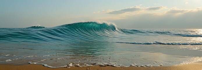 Canvas Print - Turquoise Wave Crashing on Sandy Beach.