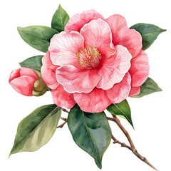 Poster - a camellia clipart, floral element, watercolor illustration, pink, isolated on white background tran