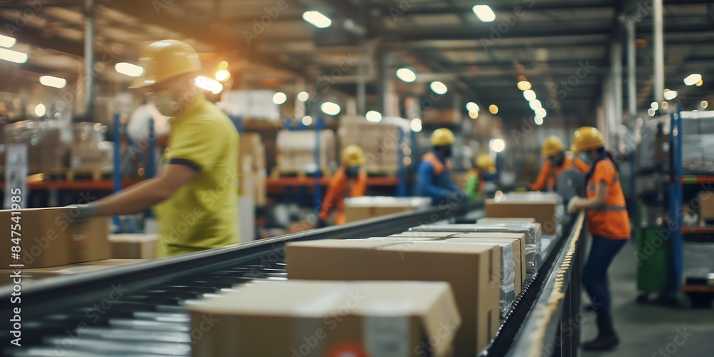workers in warehouse, Warehouse Workers Sorting Packages Busy blurred ...