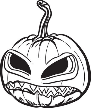 pumpkin head alien. black and white color. halloween theme vector