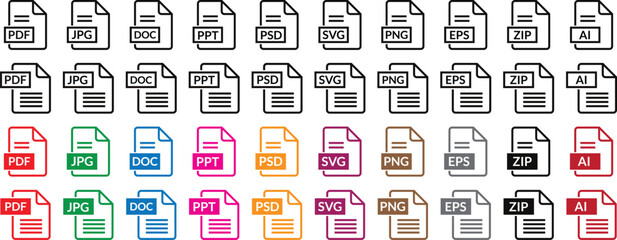 Poster - file format symbols set, document text, web format information, images, vector images, file format icon set vector illustration.