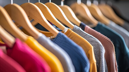 colorful clothes on hangers. generative ai 