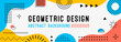 © Buch&Bee - 80s 90s geometric memphis banner. Modern abstract vector background, dynamic layout features geometric design with Memphis hipster style shapes and patterns in bright yellow, blue, and red colors