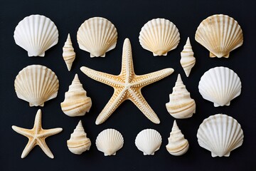 Wall Mural - sea shells and starfish background