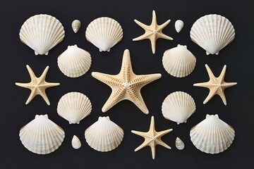 Wall Mural - sea shells and starfish background