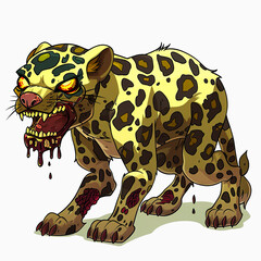 Wall Mural - Leopard Walking Dead monster on white background. Scary Leopard Zombie cartoon