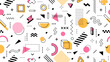 © Buch&Bee - Abstract hipster memphis seamless pattern background with geometric shapes and elements. 80s or 90s style tile with colorful modern figures. Vector wallpaper with surreal, trendy ornamental details