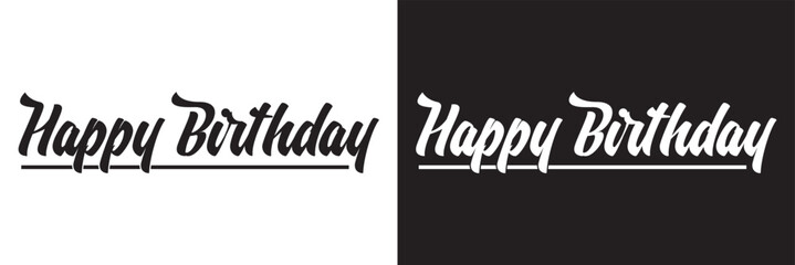Wall Mural - Happy Birthday handwritten lettering. Continuous line drawing text design. isolated on white and black background. Vector illustration. EPS 10