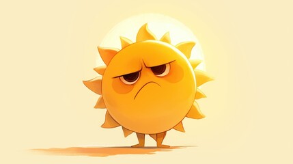 Wall Mural - A quirky yellow sun cartoon emoji character with a puzzled expression portrayed in a raster illustration against a white backdrop