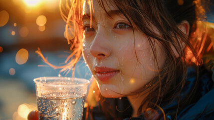 Wall Mural - Woman drinks water after running