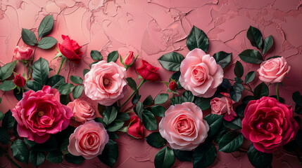 Wall Mural - Background with rose flowers, Valentine's Day or Mother's Day concept