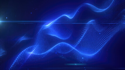 Poster - Blue energy futuristic waves with light rays and energy particles. Abstract background