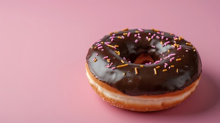 Wall Mural - Chocolate glazed donut isolated on colorful background