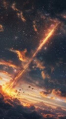 Wall Mural - a space shot of a fiery comet shooting through the sky