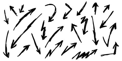 Poster - Hand drawn Arrows icons Set. arrow icon with various directions. Doodle vector illustration. isolated on a white background
