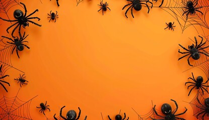 Wall Mural - halloween background with spider web and cobwebs on orange  with background design