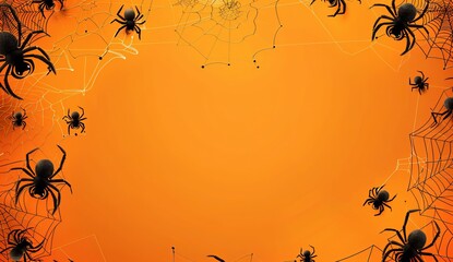 halloween background with spider web and cobwebs on orange with background design