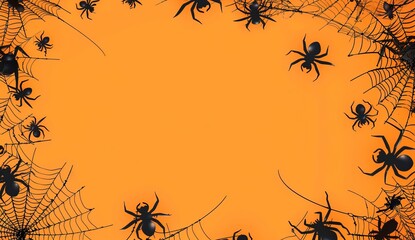 Wall Mural - spiders and cobwebs on orange  with Halloween background design