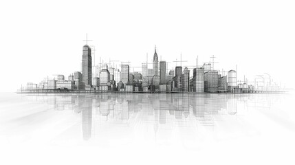 Abstract minimalist line art of a simplified city skyline with clean architectural outlines and soft curves capturing the essence of a modern metropolitan landscape