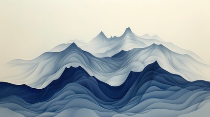 Poster - Abstract minimal line painting of a mountain range featuring a serene and smooth composition with flowing wave like patterns and a tranquil atmospheric aesthetic