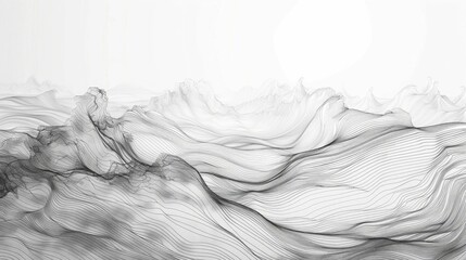 Poster - Minimalist abstract line art depicting the motion and flow of waves crashing on the shore using simple flowing lines to create a serene and modern seascape design