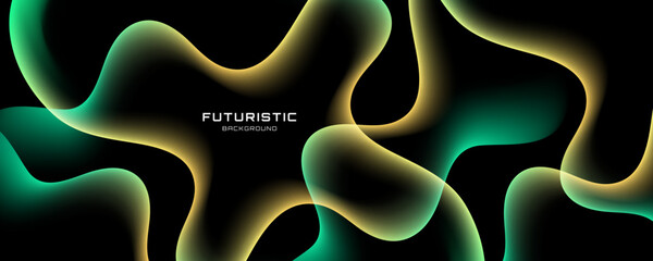 Poster - Colorful abstract background on dark space with neon waves decoration. Modern banner with glowing dynamic colors. Graphic design element liquid style concept for web, flyer, card, or brochure cover