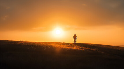 Poster - person riding a bike at sunset