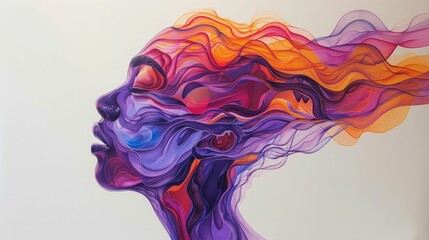 Poster - Ethereal Abstract Portrait of a Fluid Dynamic Human Form in Vibrant Colors   A Digital Capturing the Essence of the Subconscious and Transcendent Aspects of the Mind and Consciousness