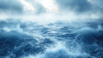 Blue stormy sea and dark blue stormy sky. Storm at sea. Sky and water, blue background.