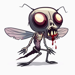 Wall Mural - Scary Mosquito Zombie cartoon isolated on white background. Undead Mosquito Zombie cartoon