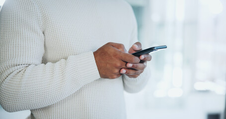 Aufkleber - Communication, hands and businessman text with smartphone in office for networking, email and online discussion. Male person, mobile message or company social media post for project and consulting