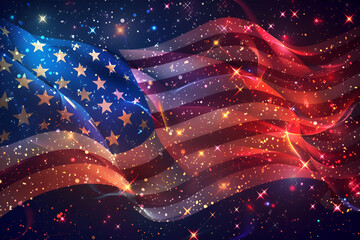 American flag waving with stars in the background