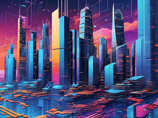 A futuristic city digital landscape,