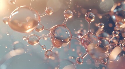 Poster - A stunning 3D animation of cosmetic atoms transforming into a radiant aura of beauty and vitality as they disperse from a water droplet