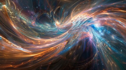 Aufkleber - A stunning digital painting of electroluminescent wires intertwining and swirling in a mesmerizing dance of light, reminiscent of cosmic nebulae