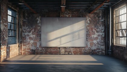 Wall Mural - Industrial loft style empty old warehouse interior,brick wall